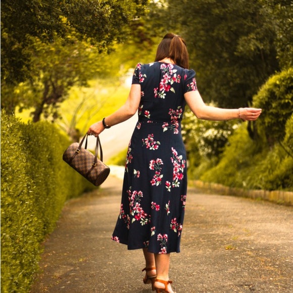 SEZANE Navy Blue Floral Wrap Midi Dress - Picture 5 of 15